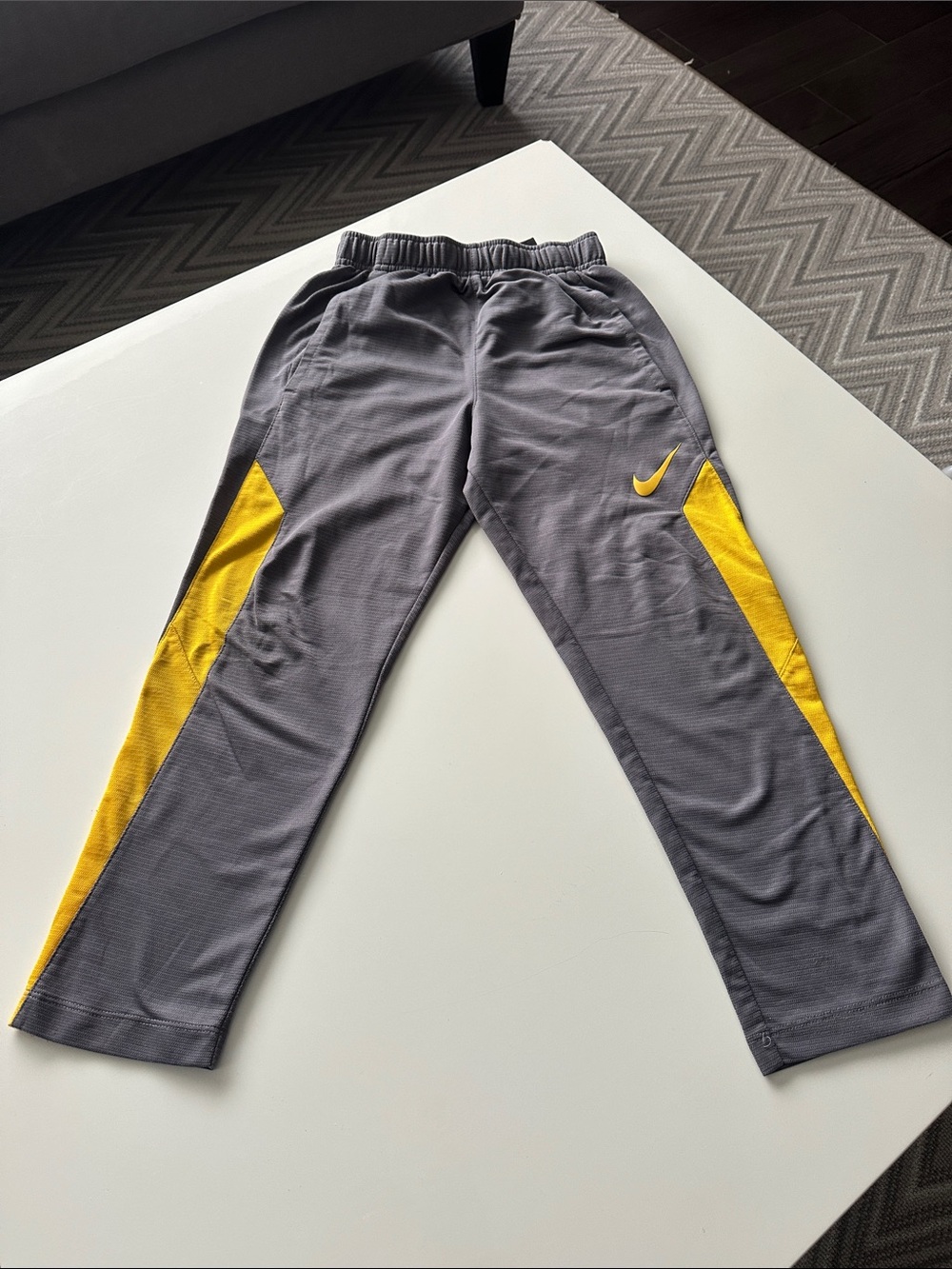 Nike Gray Track Joggers with Yellow Side Panels